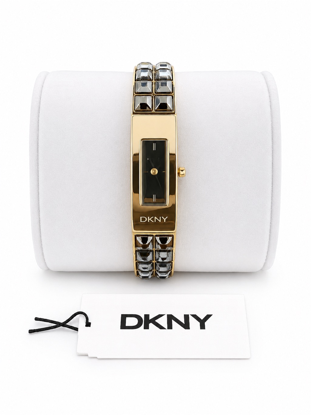 Dkny Gold Bracelet Watch With Black Dial And Silver Stud Accents